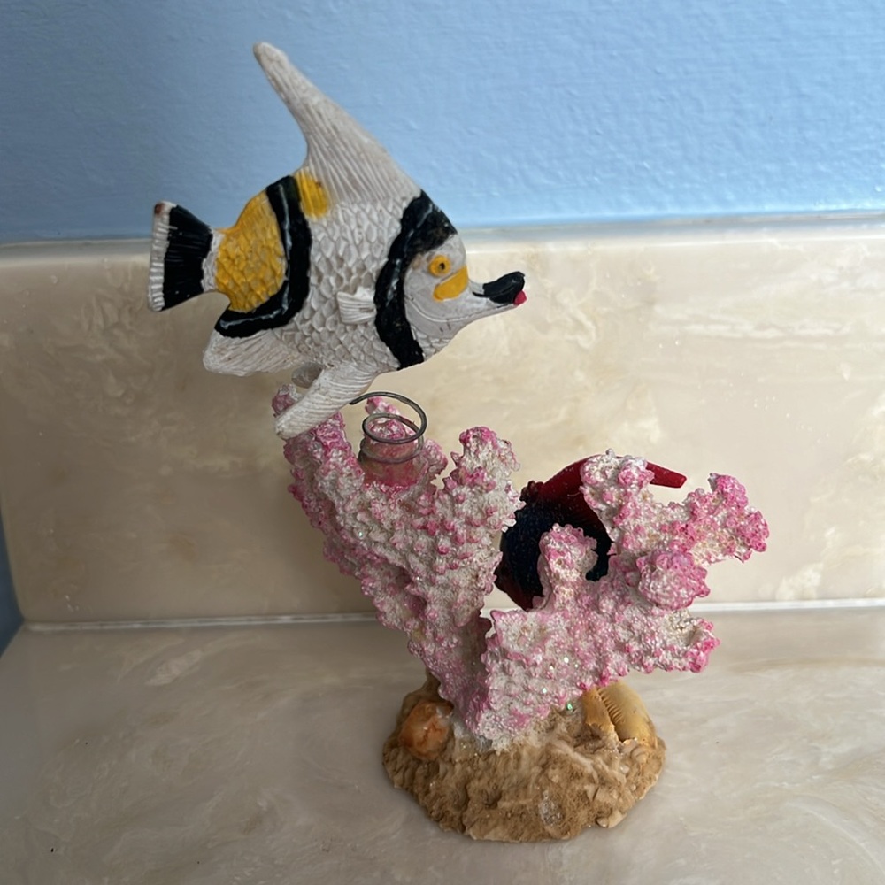 Vtg White/Black Stripe & Rainbow Fish on Pink Coral - Picture 2 of 10